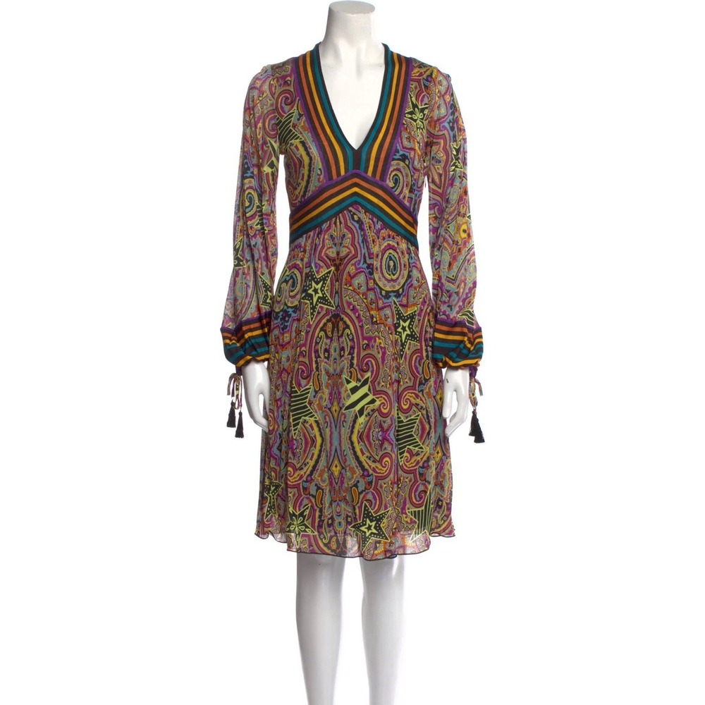 Etro Milano Floral Paisley  Abstract Jersey Stretch Sheath Dress Size 42 ITALY